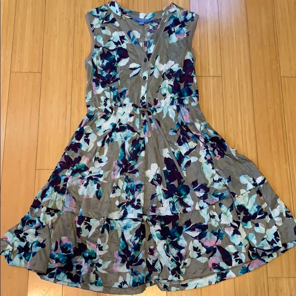 Grey with purple/blue florals sleeveless dress